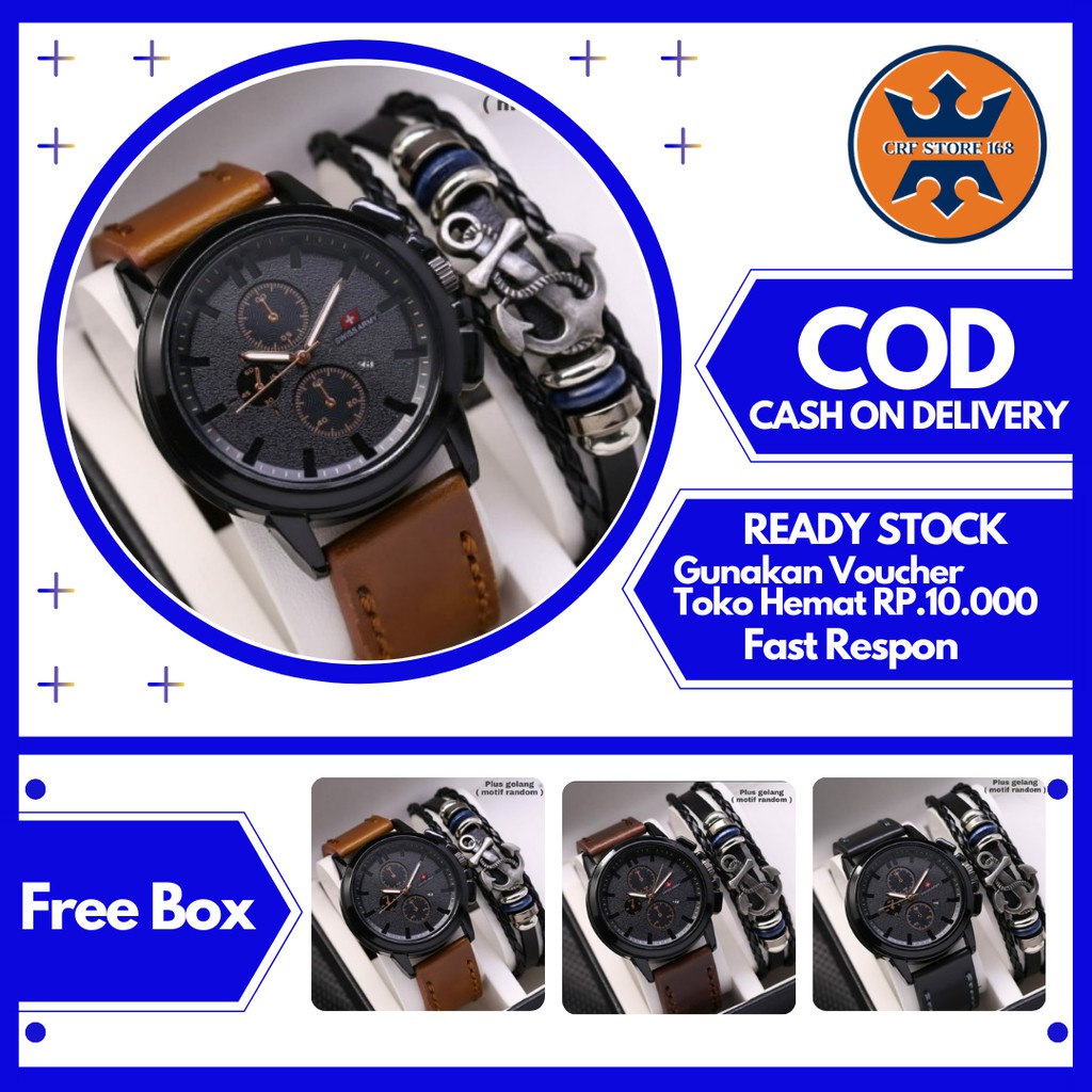 Jam Tangan Pria Jam Tangan Cowo Jam Tangan Cowok Army Chrono Anti Air variasi Free gelang Keren S43