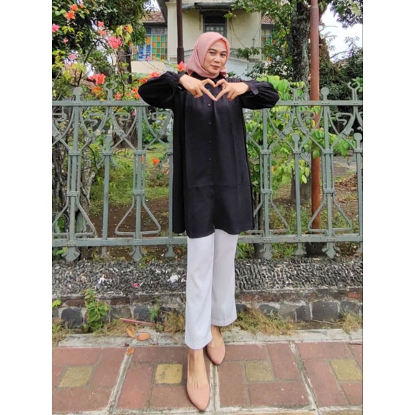 Tunik Twill Zhafira import warna hitam soft pink kuning fuchia polos ootd kampus muslimah all size l