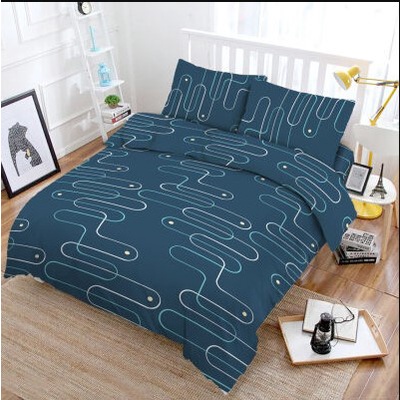 Full Set Bed Cover Bedcover + Sprei Vito Queen King Rumbai 160x200 180x200 Motif Ethan MInimalis Biru