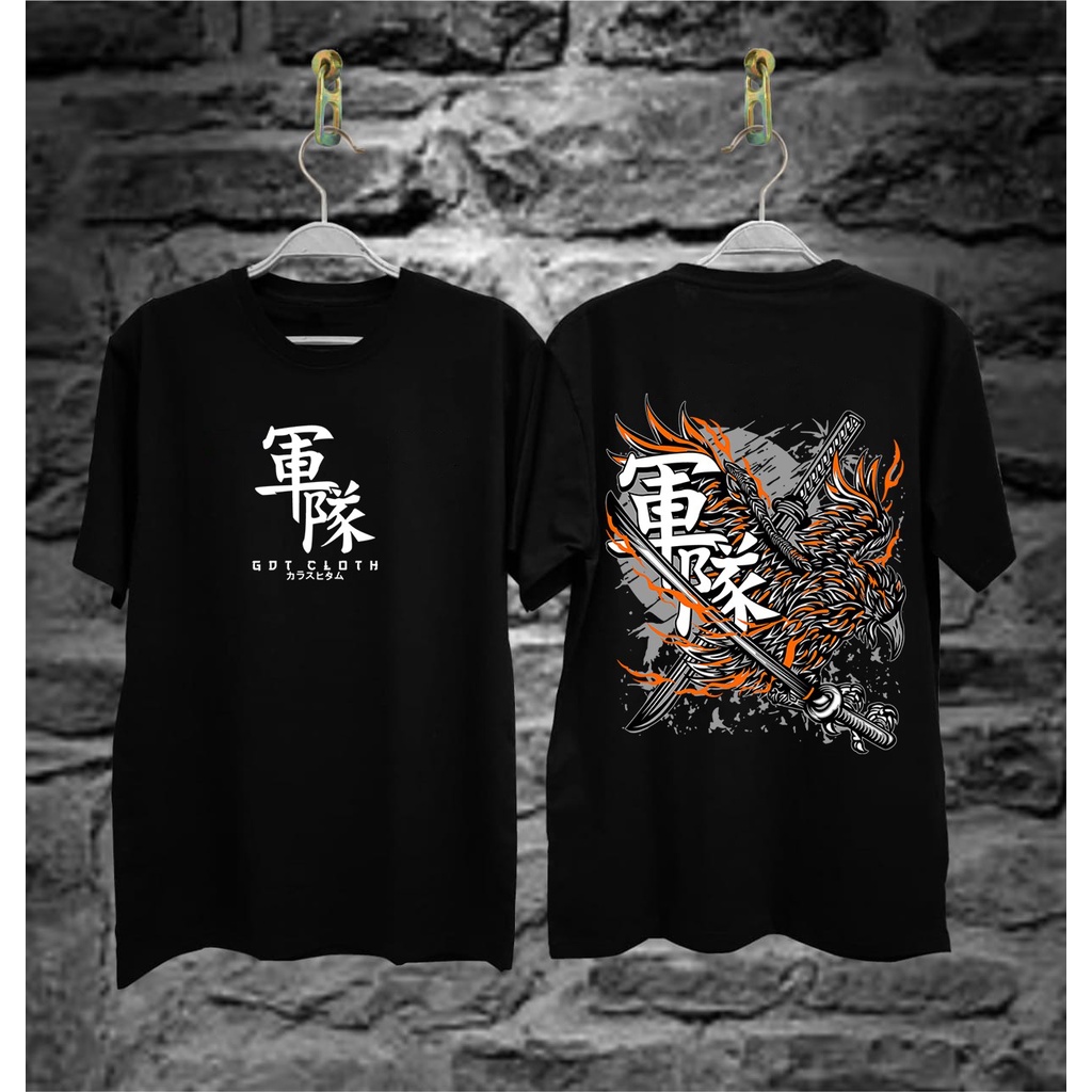 Kaos Tshirt Pria Terbaru Samurai Jepang Elang Warna Hitam Distro Lengan Pendek Motif Sablon Bergambar Keren