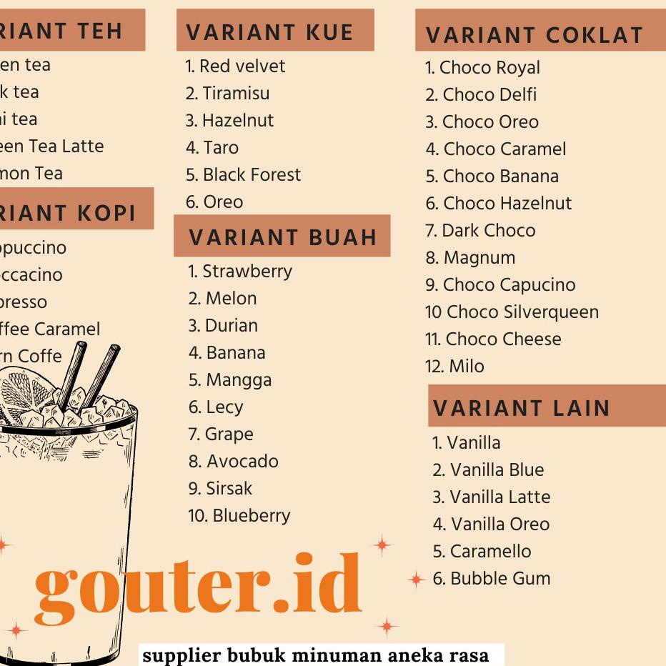 

(PROMO KB040) BUBUK MINUMAN RASA 250GR / SERBUK MINUMAN ANEKA RASA / BUBUK MINUMAN KEKINIAN / MINUMAN INSTAN ❈