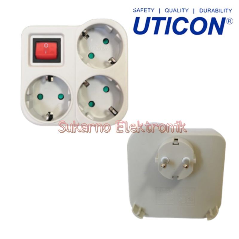 Stop Kontak Arde 3 Soket + Saklar Uticon