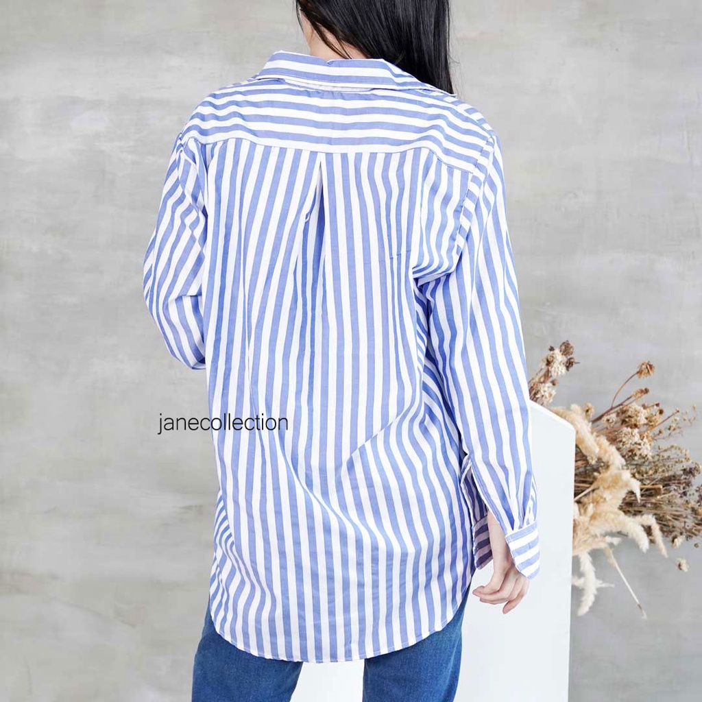 JANE COLLECTION || Kemeja Wanita Oversize Lengan Panjang Kemeja Jumbo Salur Garis Katun Nabila Oversized Shirt Cotton XXXL