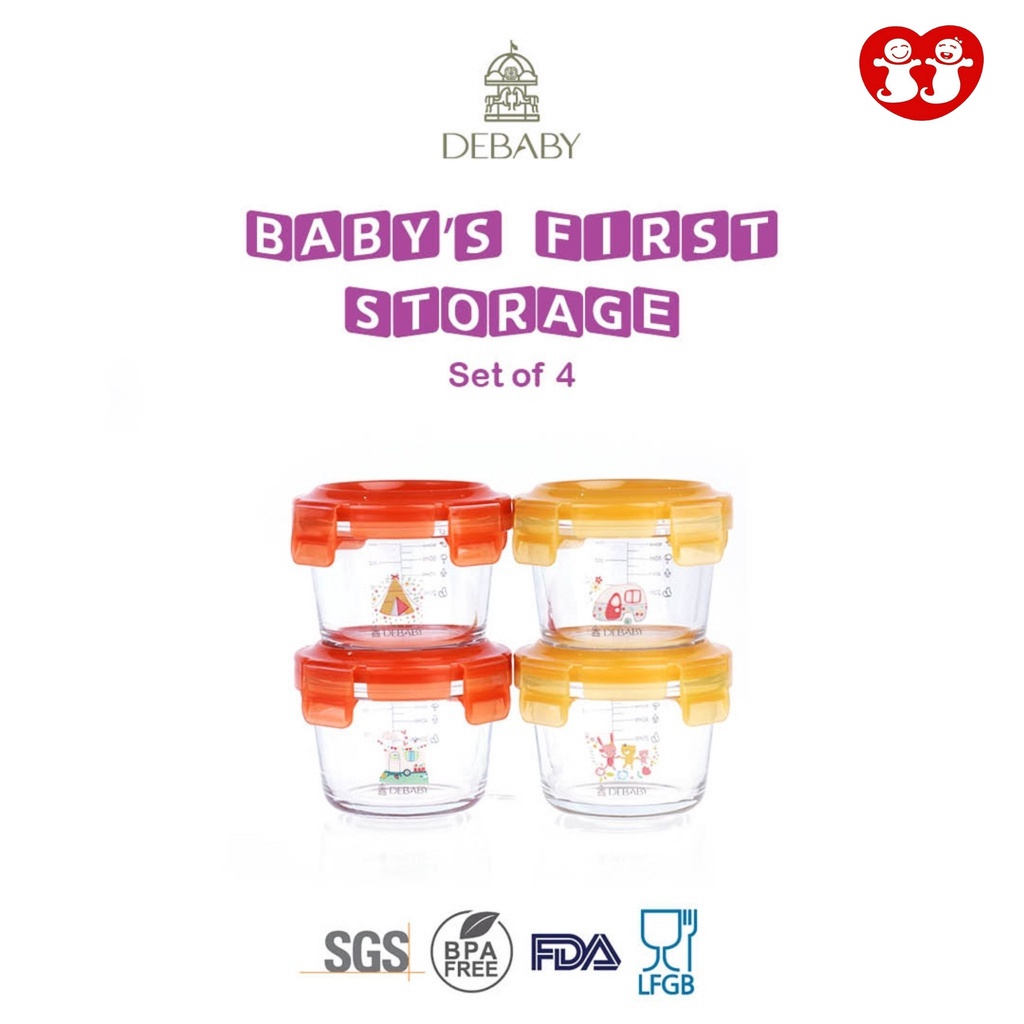 Debaby Baby's First Food Container Glass BPA Free Set 130ml Round isi 4pc