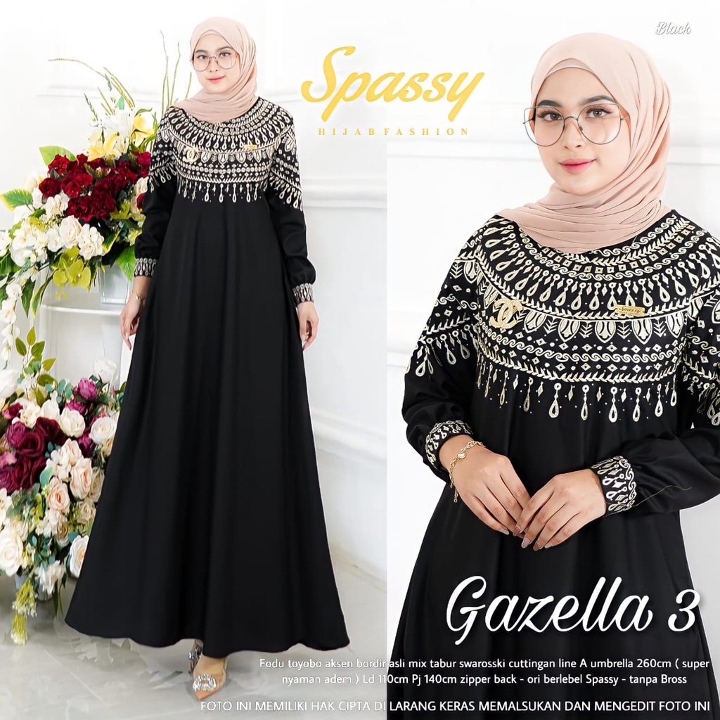 Dress Pesta - Gamis Polos Bordir - Abaya Bordir Gazella Dress Spassy