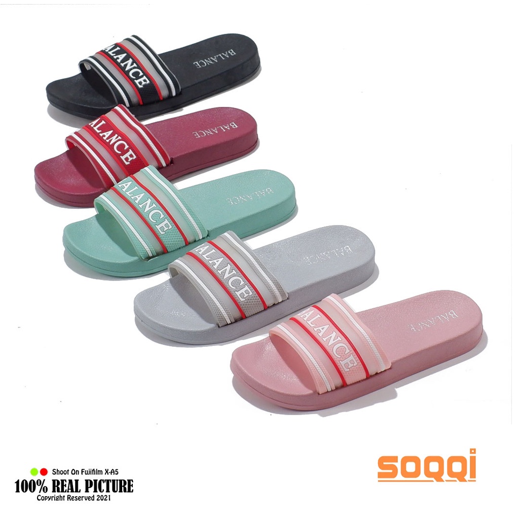 Sendal Karet selop Wanita import korea ori sandal slop cewek distro dewasa slip on branded Soqqi-Blnce 2211 B Terbaru promo murah keren cod 36-40