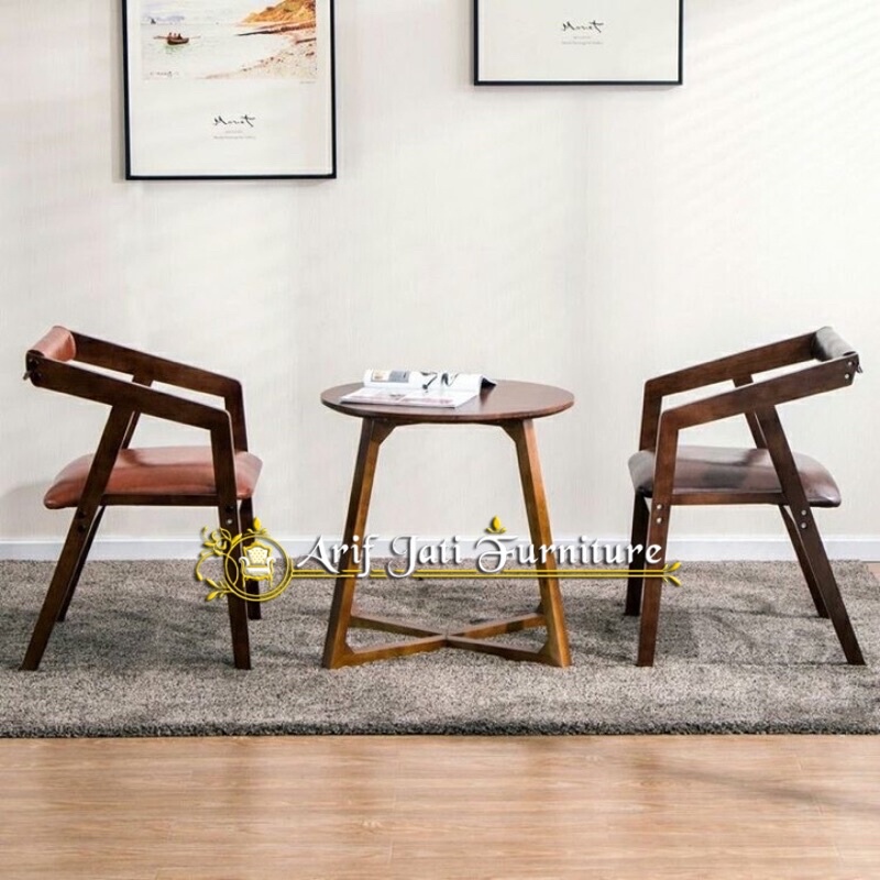 Set Kursi Cafe/Kursi Teras Minimalis Modern Jati