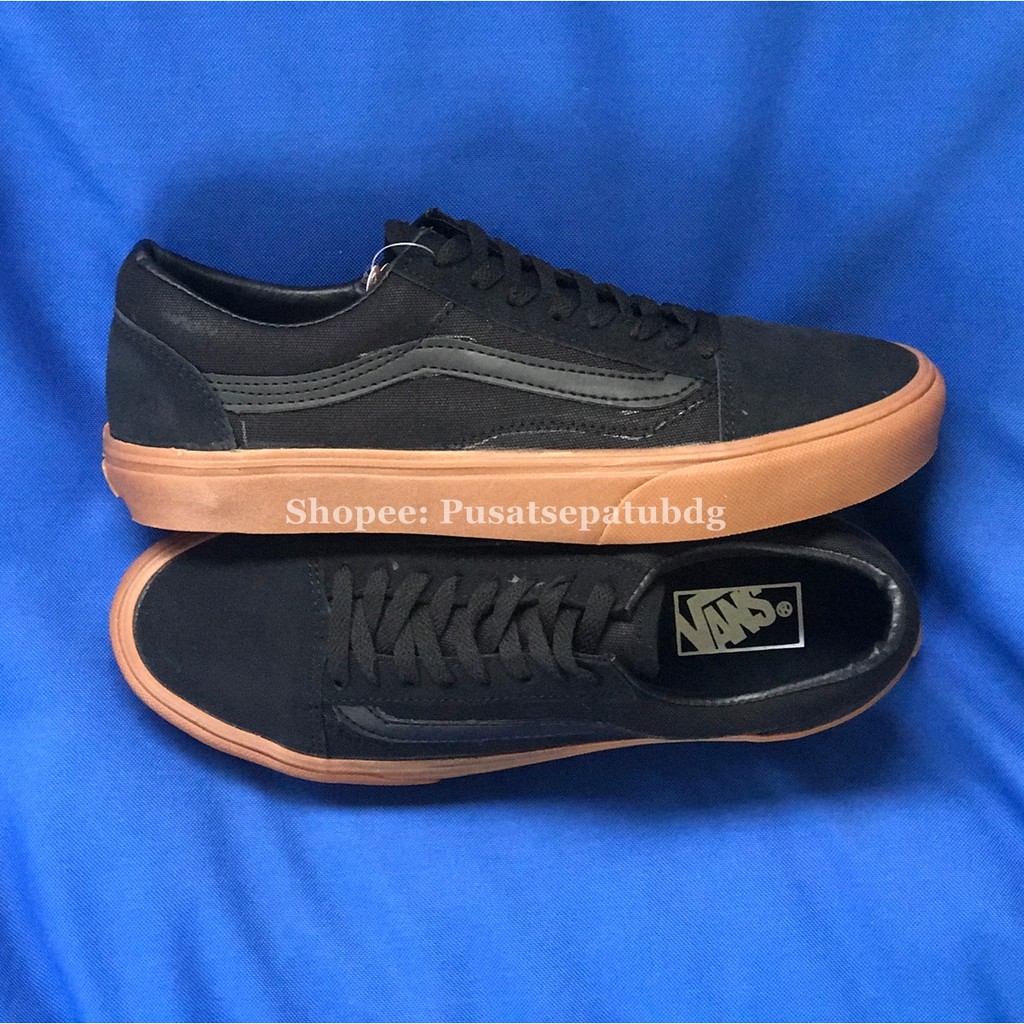 VANS OLDSKOOL BLACK GUM MONO HITAM COKLAT WAFFLE DT