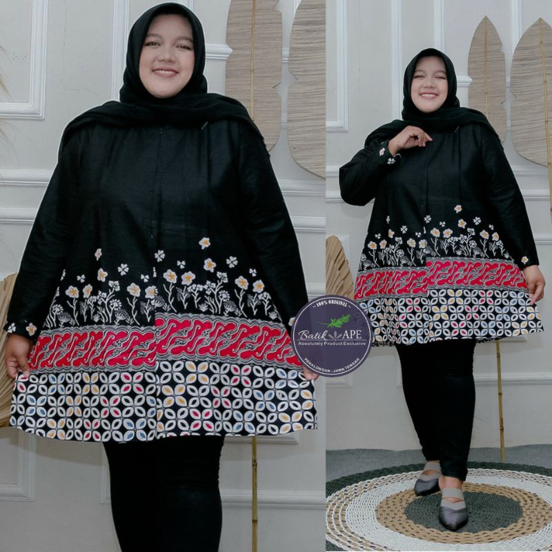 TUNIK JUMBO LD 120 130 140CM M XXXXXL 3L 4L 5L ATASAN BIGSIZE BERAT BB 100KG BATIK MOTIF TULIP BUSUI