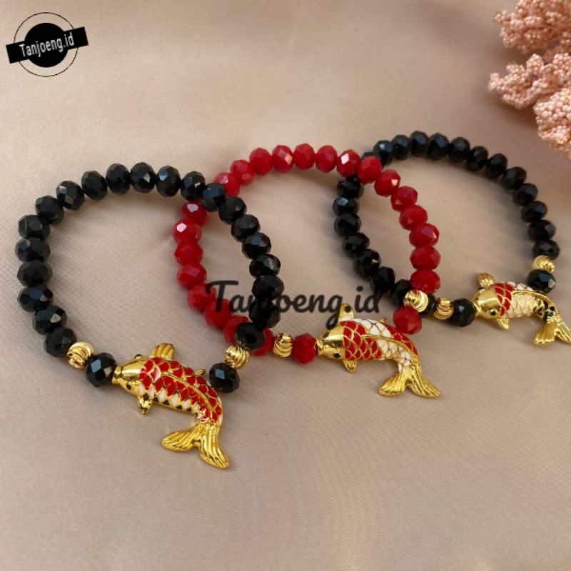 Gelang Tangan Wanita Crystal Ceko Gelang Kristal Ceko Liontin Ikan Koi