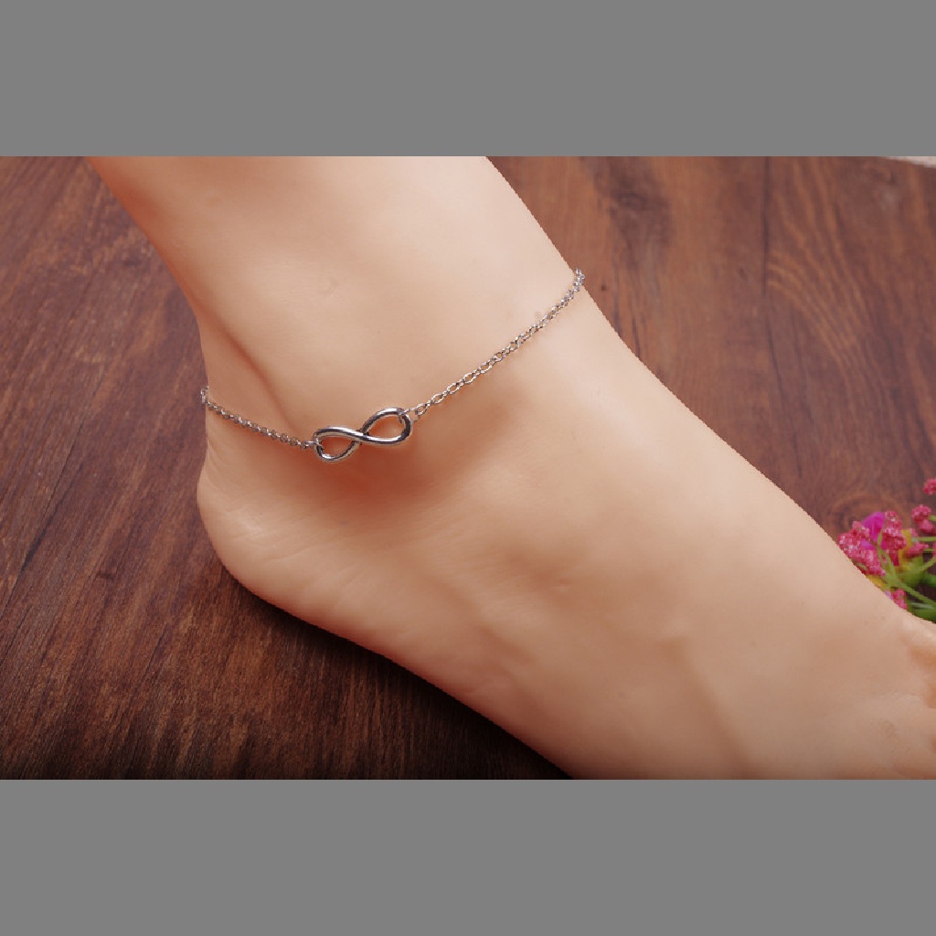 (AdornmentNo1) 1pc Gelang Kaki Rantai Lapis Silver Aksen Infinity Untuk Perhiasan Wanita