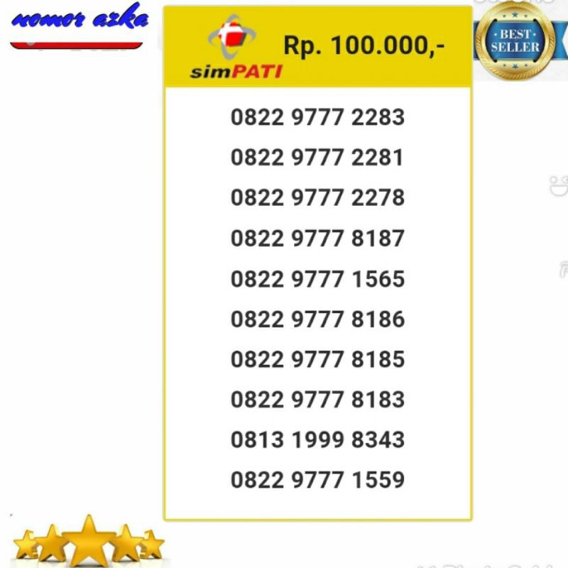 Nomer Cantik Kartu Simpati 0822 9777 2283 Seri Triple 777 Rapih Bsm02