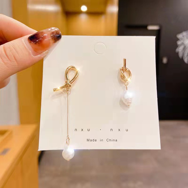 (Hello Girl)E02 Anting Tusuk Wanita Korea Bunga Pita Hati Mutiara Import