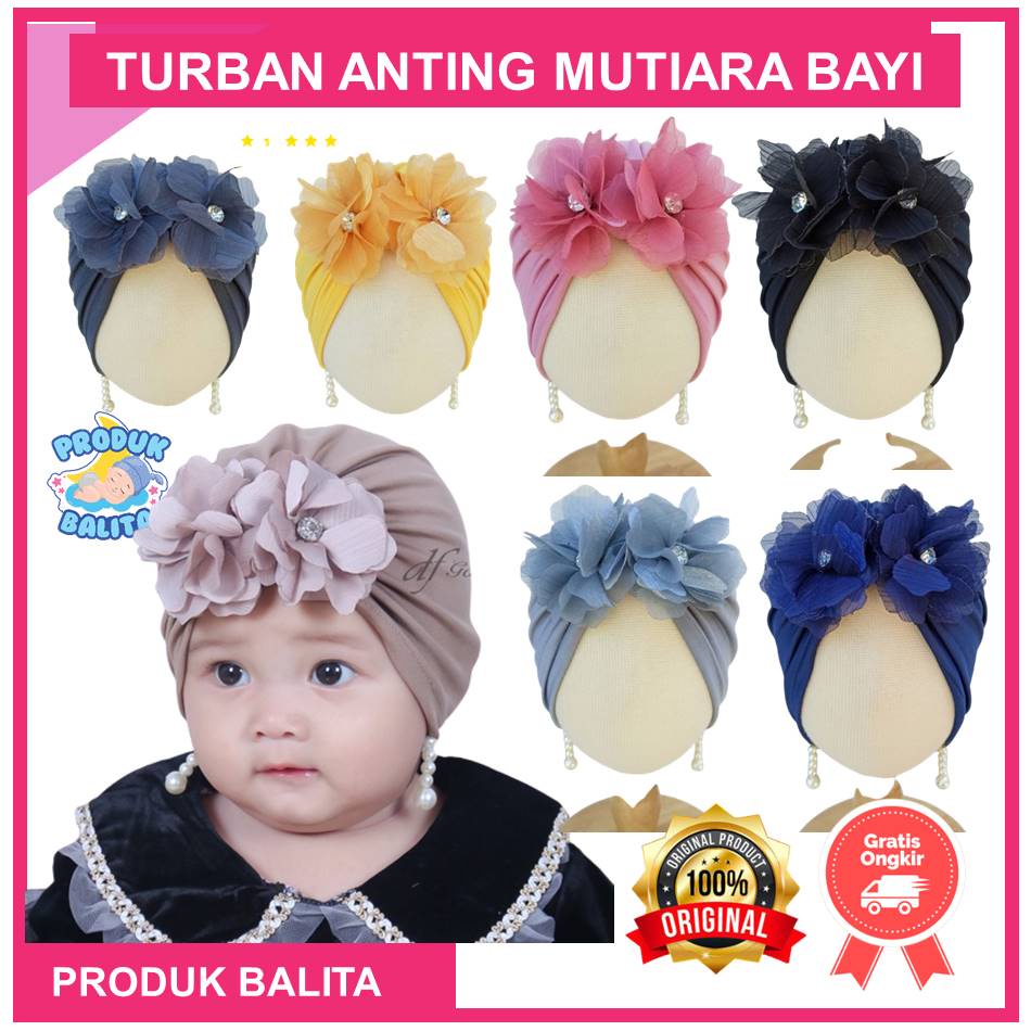 Turban Anak Anting Mutiara Turban Bayi Lucu Bunga Ciput Baby Bunga Terlaris