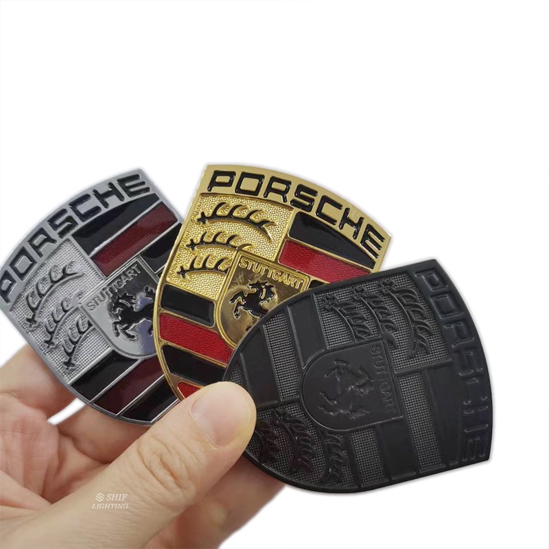 1pc Stiker Emblem Logo Kuda Porsche Bahan Metal Warna Emas Untuk Dekorasi Mobil