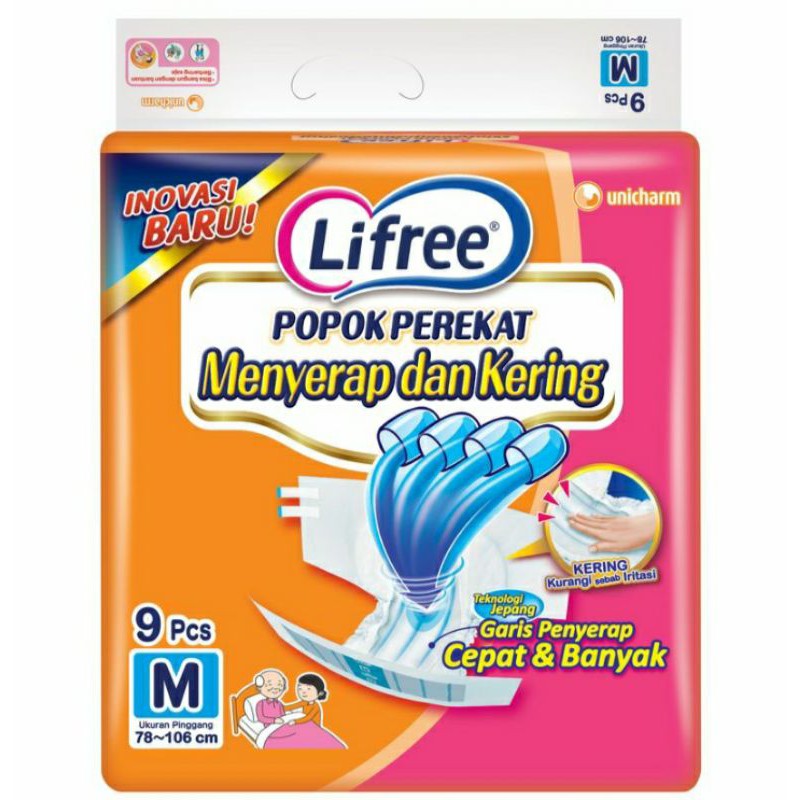 lifree popok perekat ukuran M9/L8/Xl7.