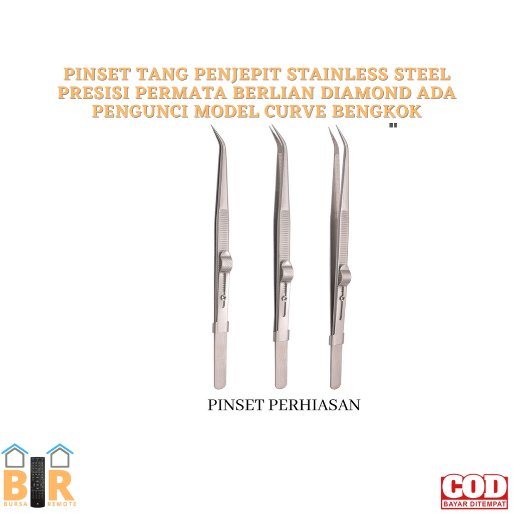 Penjepit Steinless Steel Pinset tang Presisi Permata BERLIAN DIAMOND ADA PENGUNCI MODEL CURVE /lurus