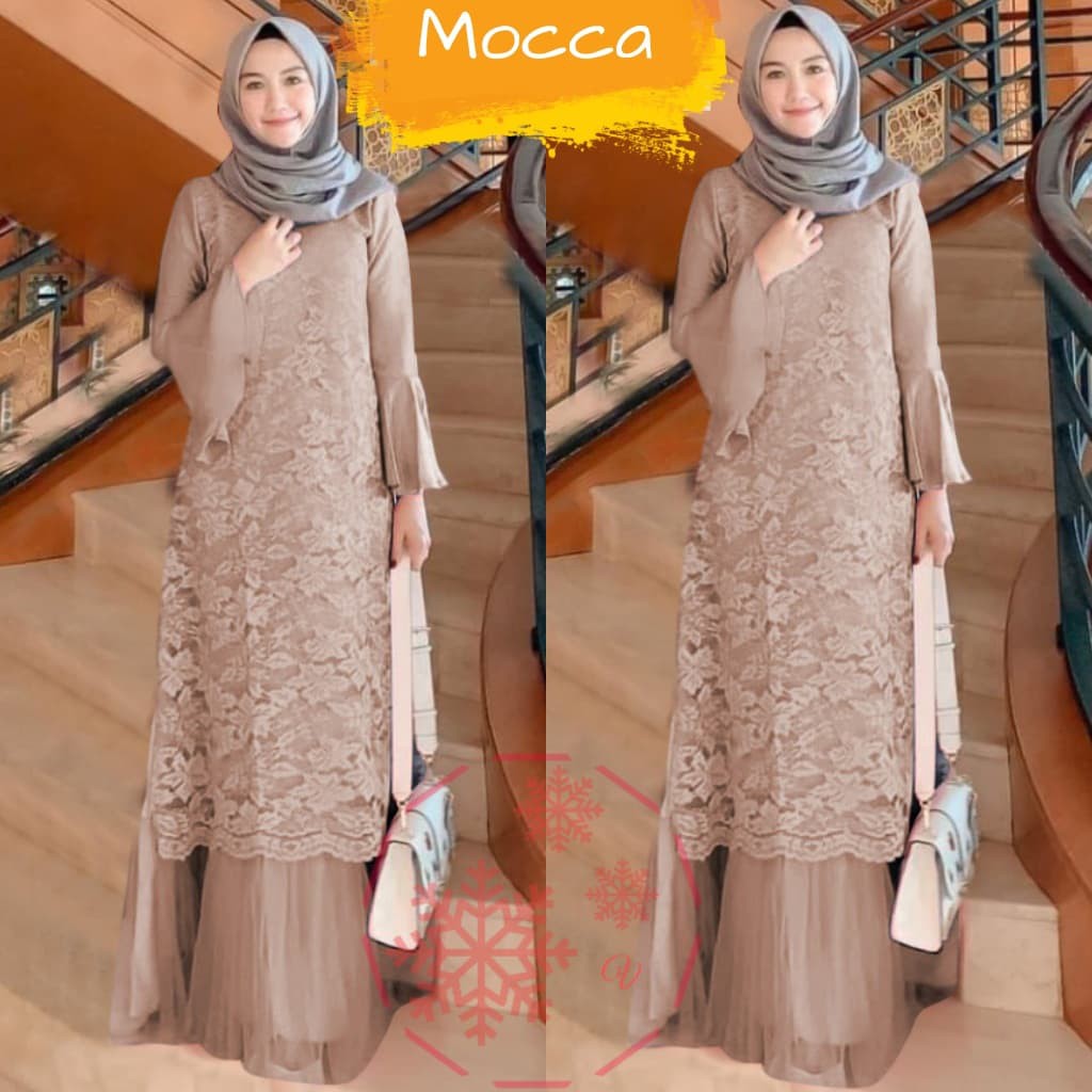 SMARTDN Parling Laris Gamis brukat maxi dress elin mocca baju muslim pesta pou vt Low Price