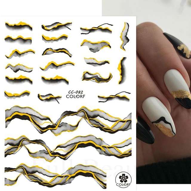 1 Lembar Stiker Kuku Desain Garis Gelombang Geometris Warna Emas Untuk Dekorasi Nail Art