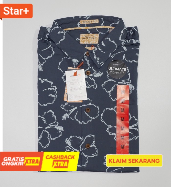 L Kemeja Pria Quicksilver Waterman SS Woven Original BNWT  Siap Cuci Gudang