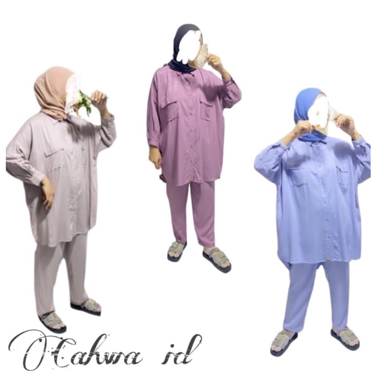 amalyah one set kemeja oversized kemeja batwing stelan piyama