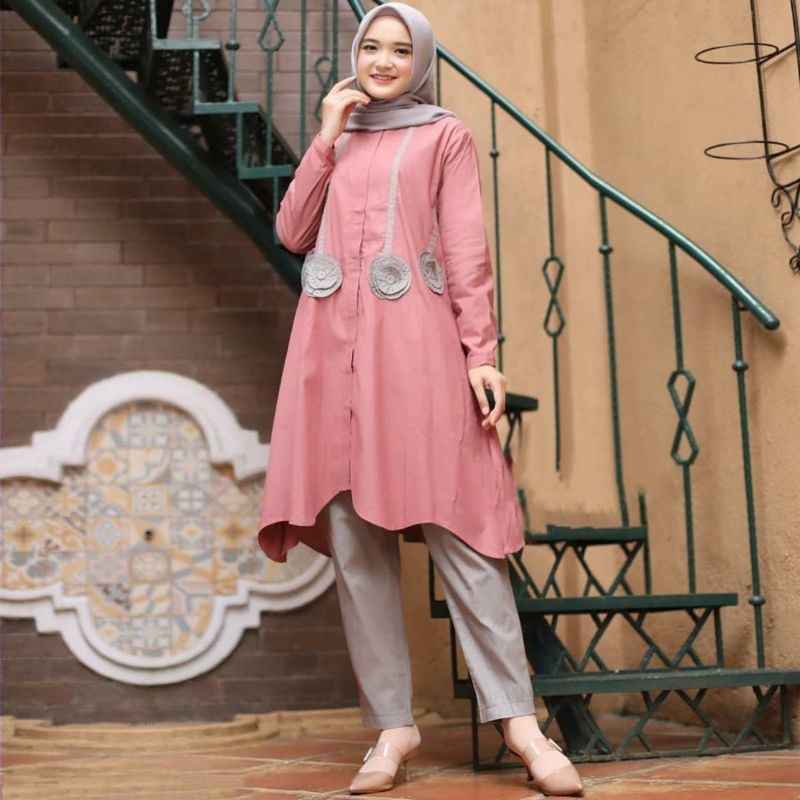 Baju setelan celana wanita muslim remaja kekinian
