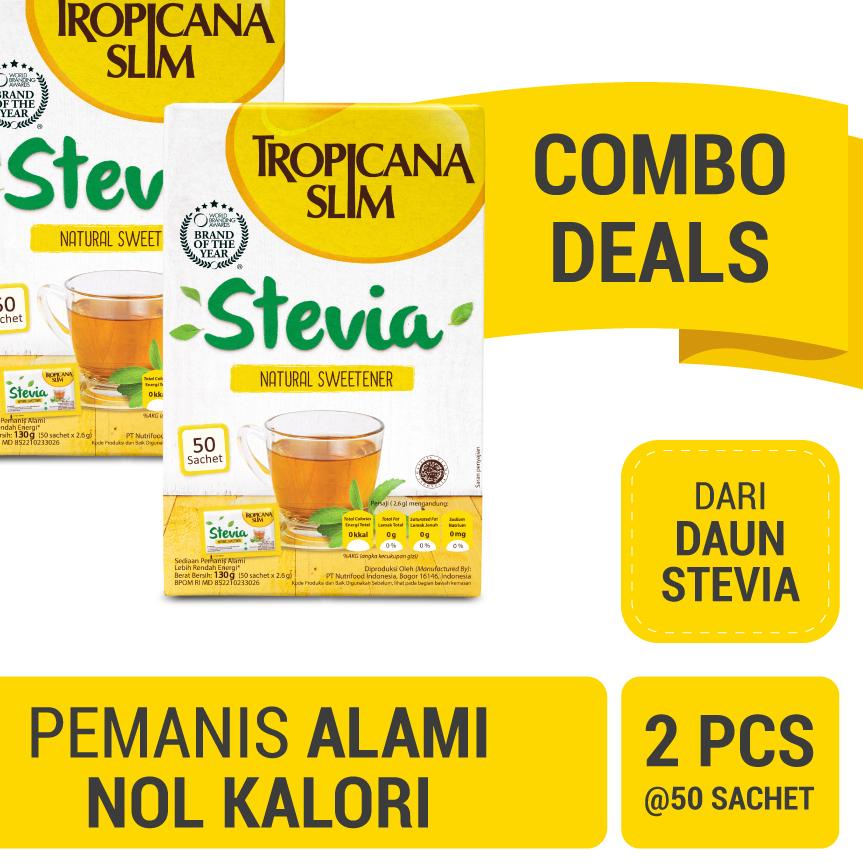 

Ready 12.12 Twin Pack - Tropicana Slim Sweetener Stevia 50 sachet - Pemanis Alami untuk Batasi Gula