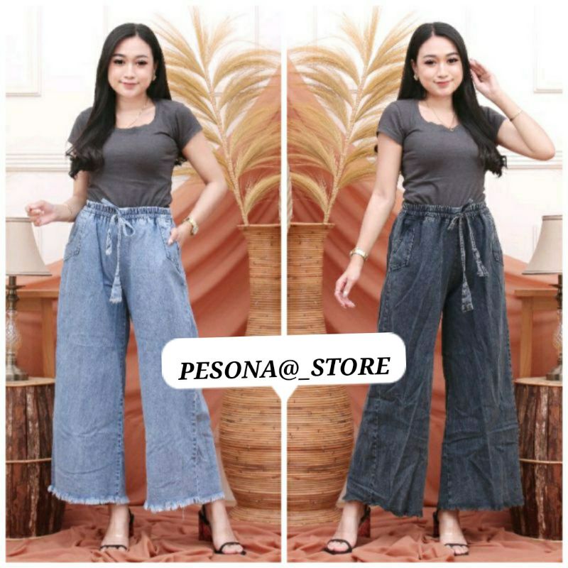 Premium Kulot Jeans Rawis Wanita High Waist