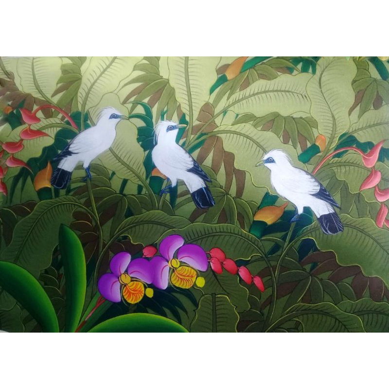 Lukisan burung jalak pemandangan alam binatang Lukisan tradisi Bali