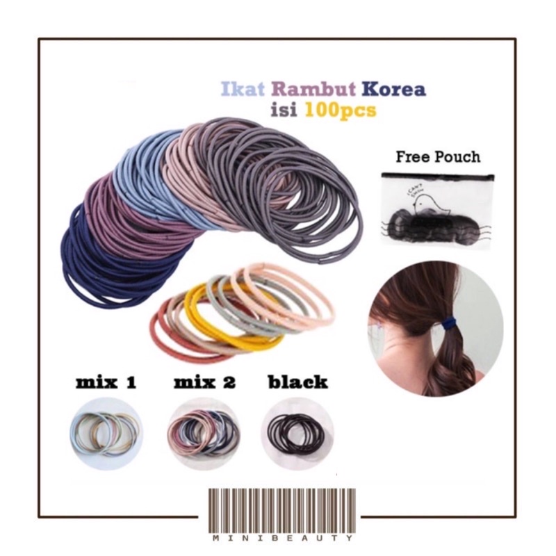 karet rambut isi 100 pcs ikat korea karet ikat rambut polos elastis korea style hairband korea jepit rambut anak dewasa