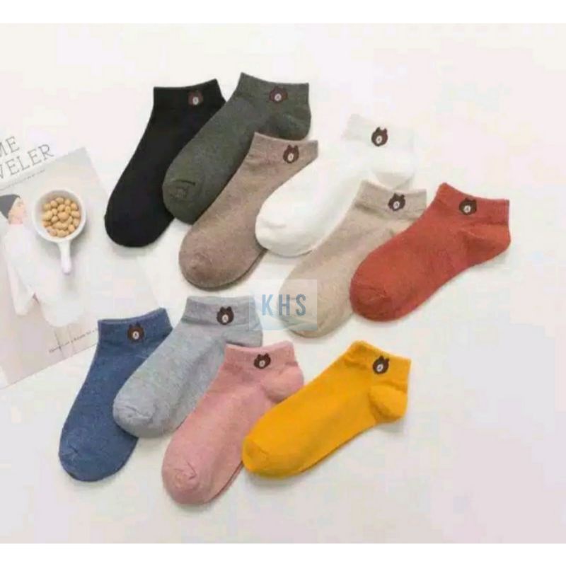 Kaos Kaki Pendek Semata Kaki Ankle Cute Short Socks Bear KaosKaki BUNGA POLOS BERUANG MURAH KHS-5