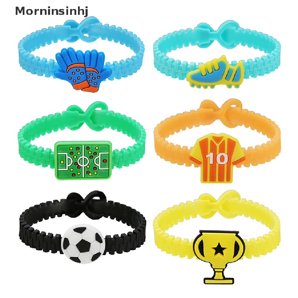 Mornin 5Pcs / Set Gelang Tangan Motif Kartun Piala Dunia / Sepak Bola Bahan PVC Untuk Anak