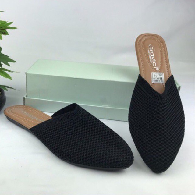 Sandal Flat Wanita Slip On Bahan Rajut Import SF-64 GRAVICI