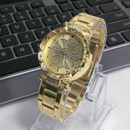 Jam Tangan Wanita Magnet Murah Crystal Rose Gold Rantai Kristal Premium W10