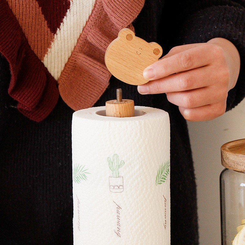 Cute standing wooden kitchen paper roll holder / tempat tisu gulung