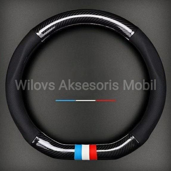 Sarung Stir Mobil Sport Carbon D Shape Bottom Flat