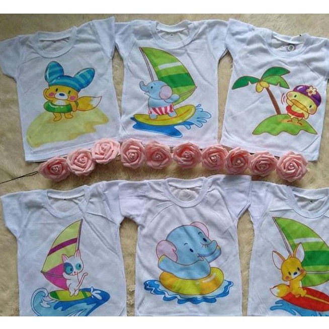 Grosir LUSINAN Kaos Oblong Setali Harian Bayi Motif Karakter Putih