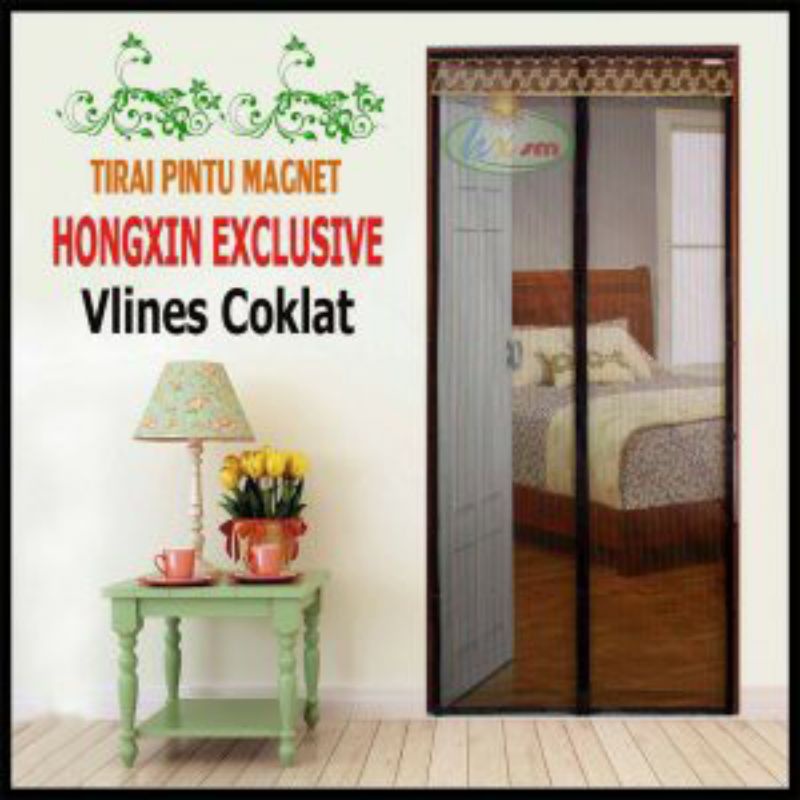 Tirai Pintu Magnet Hong Xin - Motif Vlines Coklat