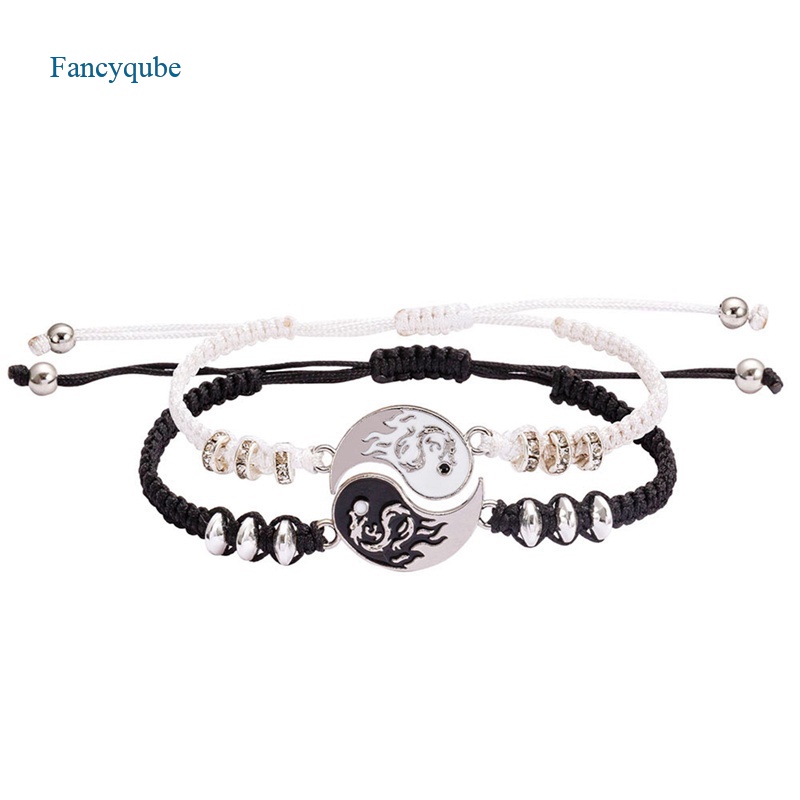 Fancyqube Gelang Rantai Liontin Yin Yang Bahan Alloy Dapat Disesuaikan Untuk Pasangan