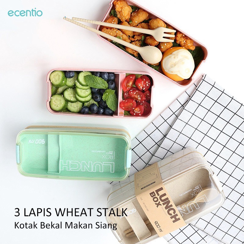 

Ecentio Kotak Bekal Wheat Straw Three Layer Lunch Box / Kotak Bekal 900ml