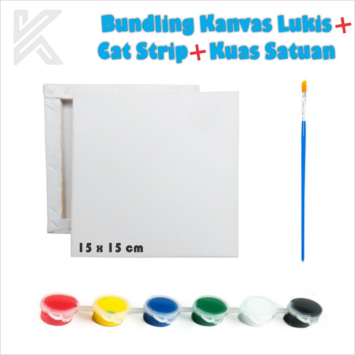 

BUNDLING Kanvas Lukis 15x15 cm + Kuas Satuan + Cat Strip 3ml