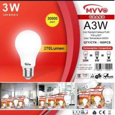 Lampu Led MYVO Grand A Bulb  3 Watt / 5 Watt / 7 Watt / 9 Watt