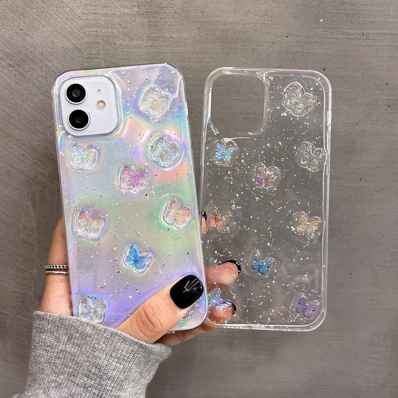 Soft Case Silikon Motif Kupu-Kupu Untuk iPhone 13 12 11 Pro MAX Mini X XS MAX XR SE 2022 2020 7 8 Plus