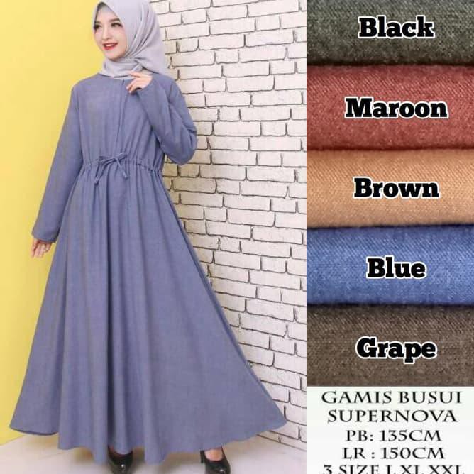 Baju Gamis Wanita Gamis Polos Jumbo Bahan Katun Supernova - Maroon, XL Fashiion muslim/Dress Muslim