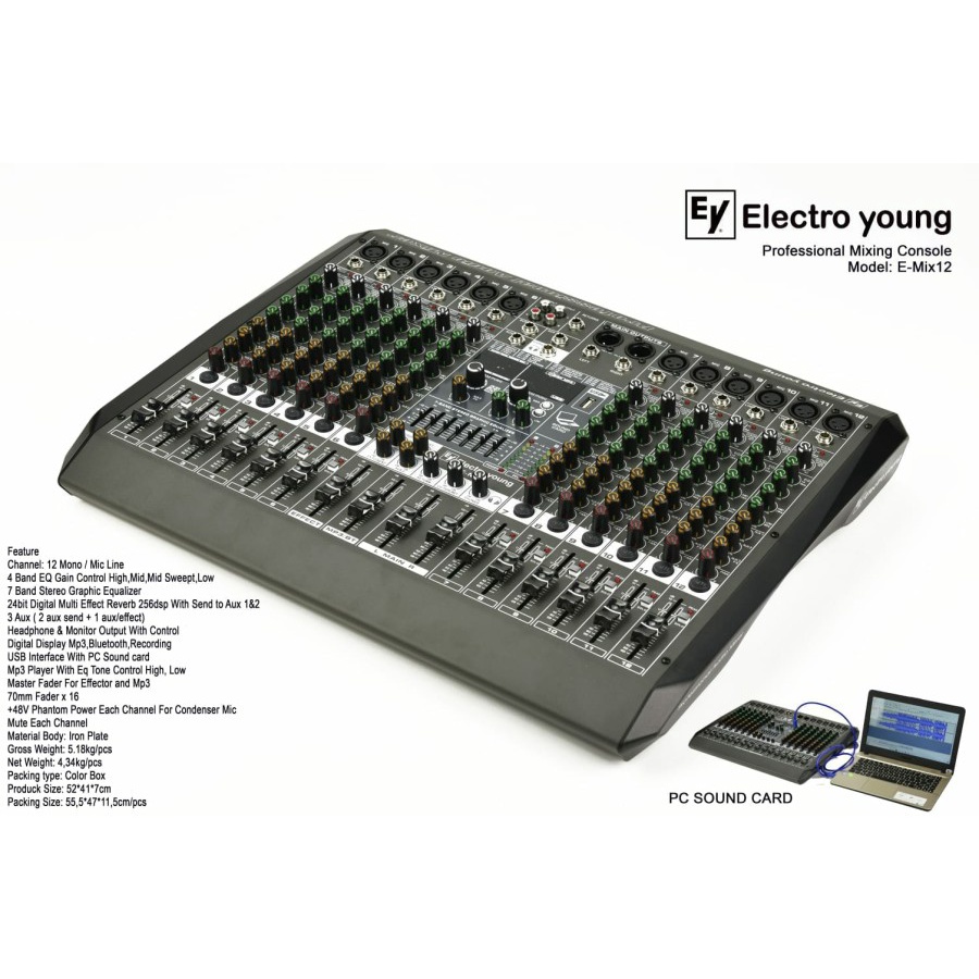 MIXER ELECTRO YOUNG E-MIX12 / EMIX12 / E MIX12 12CH ORIGINAL BLUETOOTH