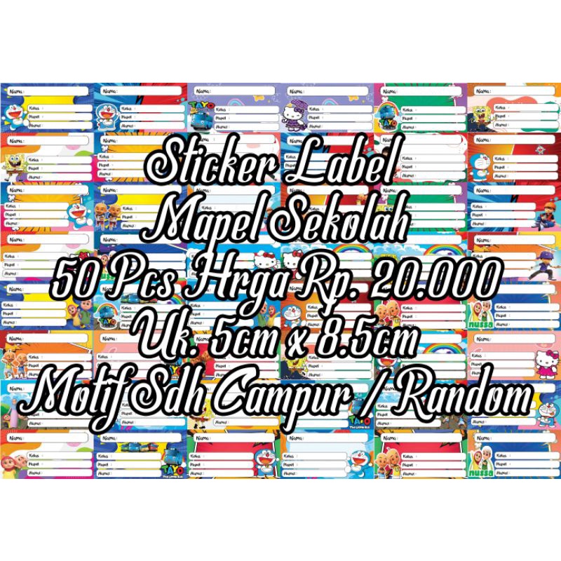

50 Pcs SICKER LABEL NAMA MAPEL