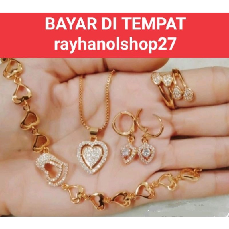 perhiasan wanita titanium xuping anti karat mewah motif love pilihan model dan motif nya satu set lapis mas 24K