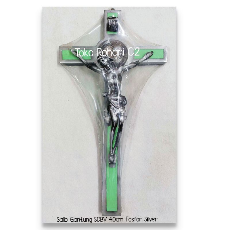 Salib Gantung SDBV 40cm Fosfor Silver - Salib Dinding - Salib Gantung Fosfor