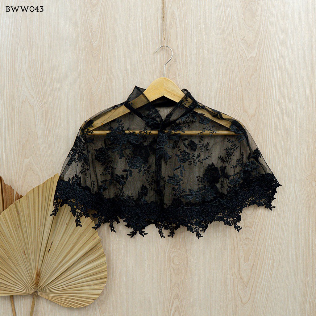 [BISA COD] AKSESORIS WEDDING OUTWEAR BOLERO PESTA RENDA LACE HITAM BWW043