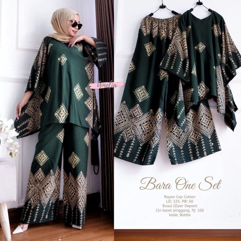 Bara Big One Set Jumbo Rayon Batik Premium Waka Waka Setelan Wanita Celana Panjang Set Bigsize LD 140 cm